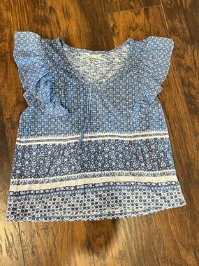 Lucky Brand Blue Patterned Flutter-Sleeve Tunic